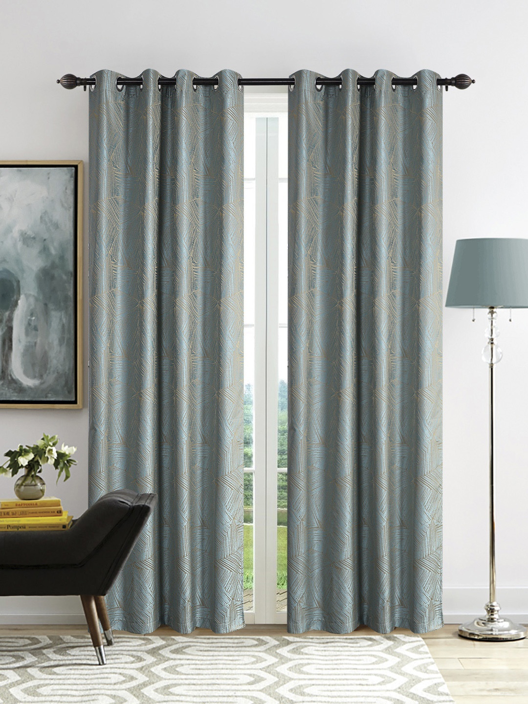 

Deco Window Teal Blue & Beige Set of 2 Door Curtains