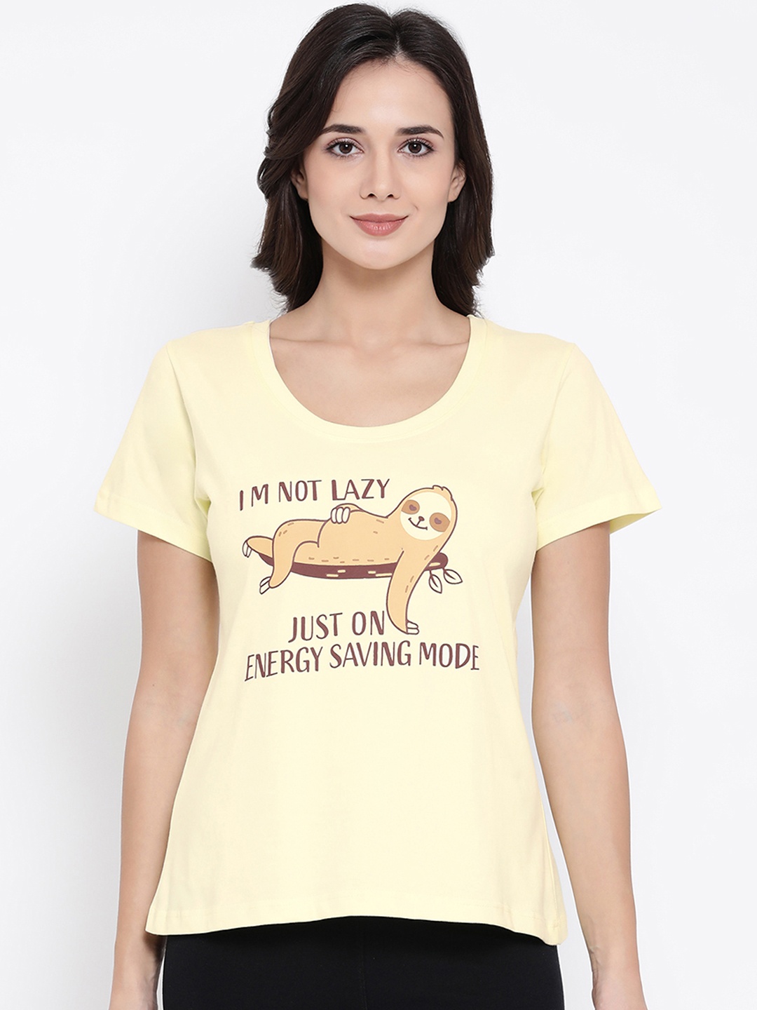 

Clovia Women Yellow Printed Lounge T-shirt