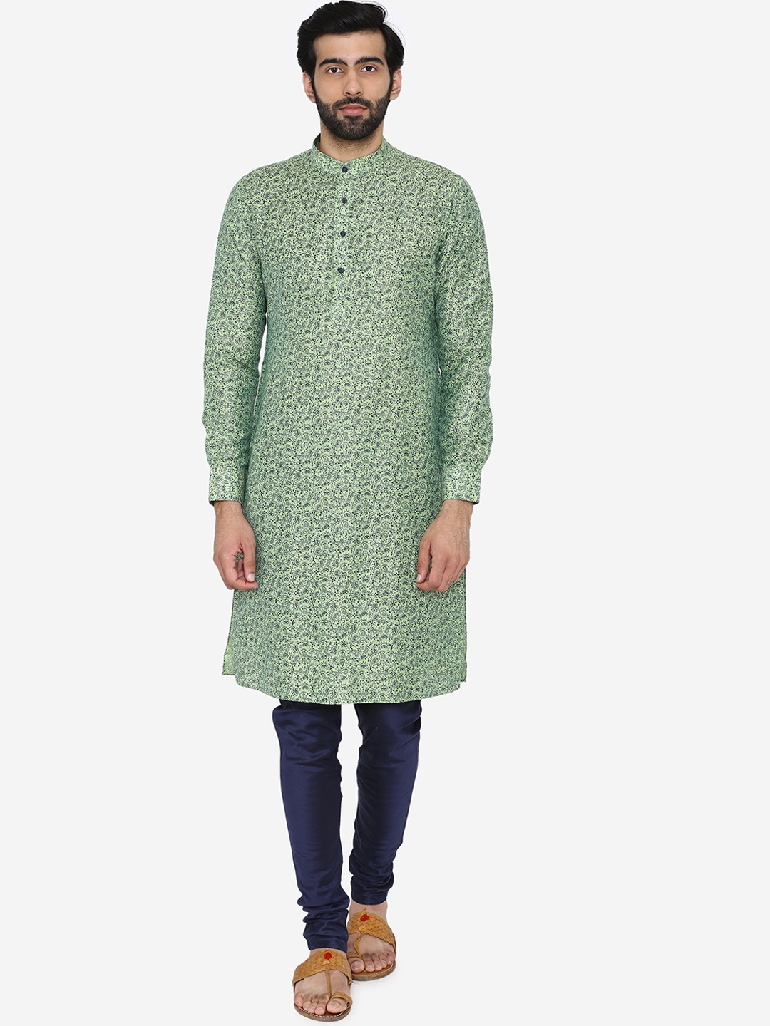 

Manyavar Men Green & Navy Blue Printed Straight Kurta