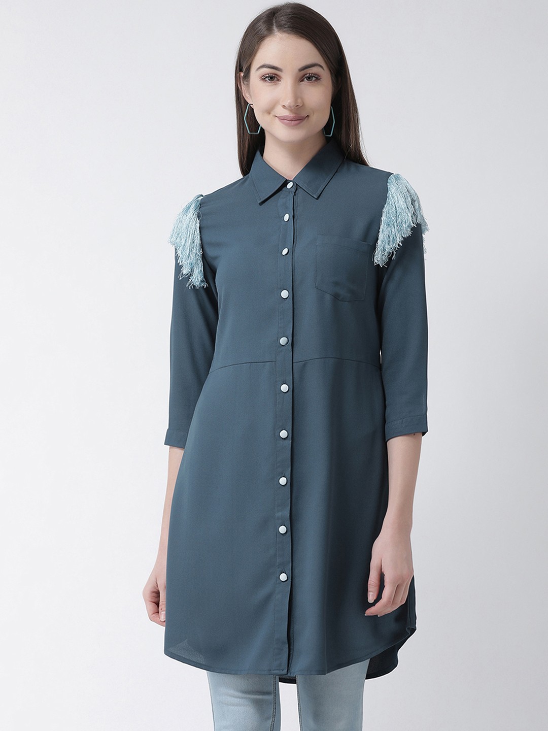 

KASSUALLY Women Blue Regular Fit Solid Casual Shirt