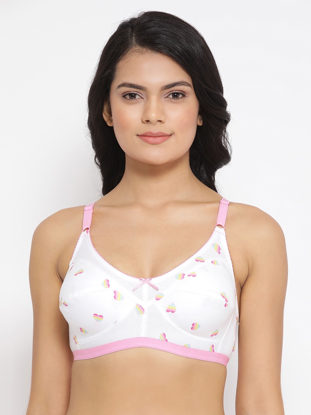 

Clovia White & Pink Printed Non-Wired Non Padded Everyday Bra BR0185Z183