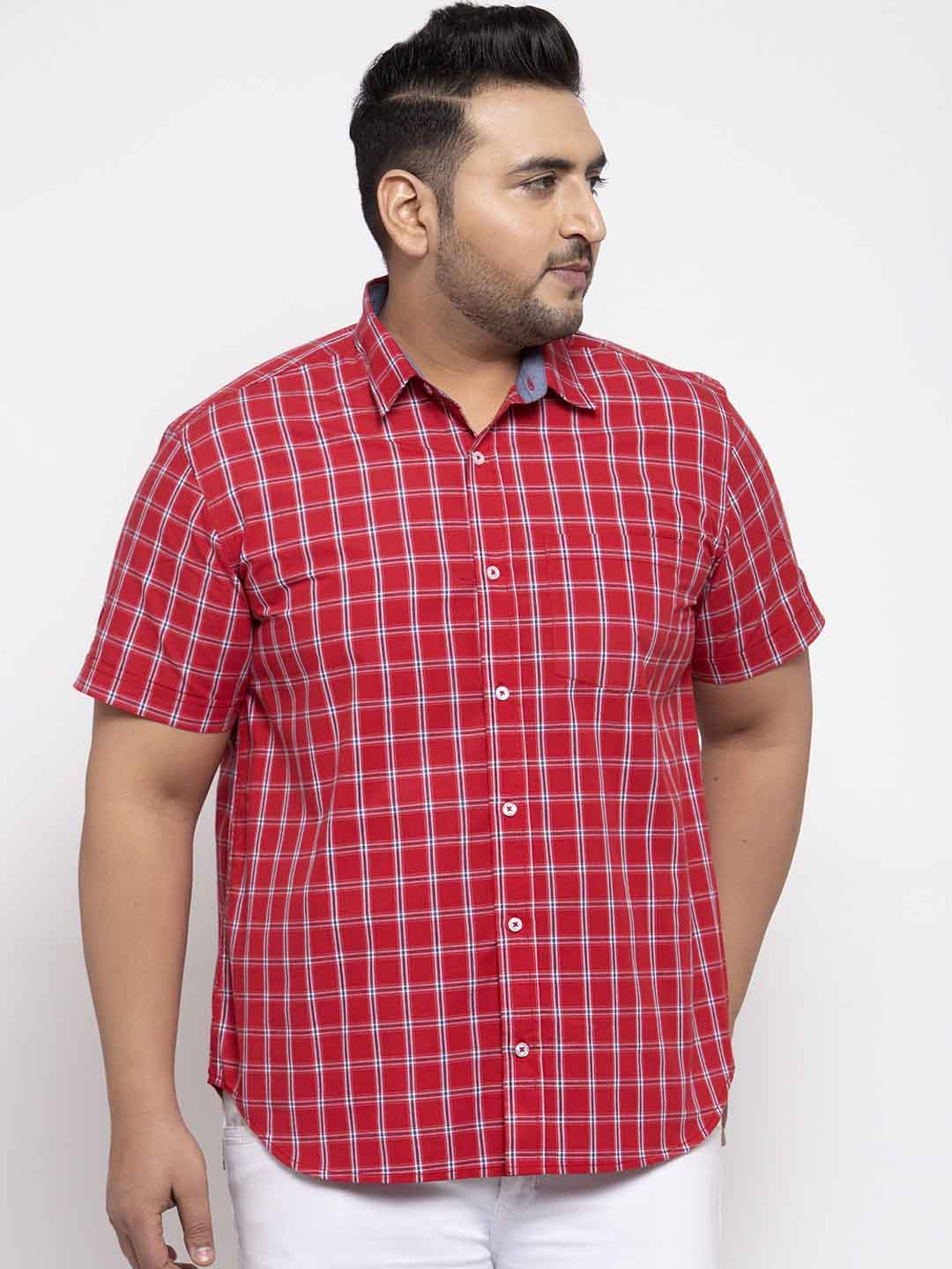 

plusS Men Red Regular Fit Checked Casual Shirt