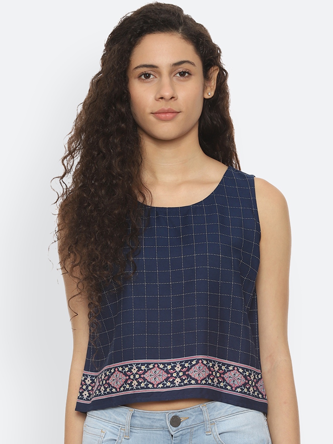 

People Women Navy Blue Checked Top