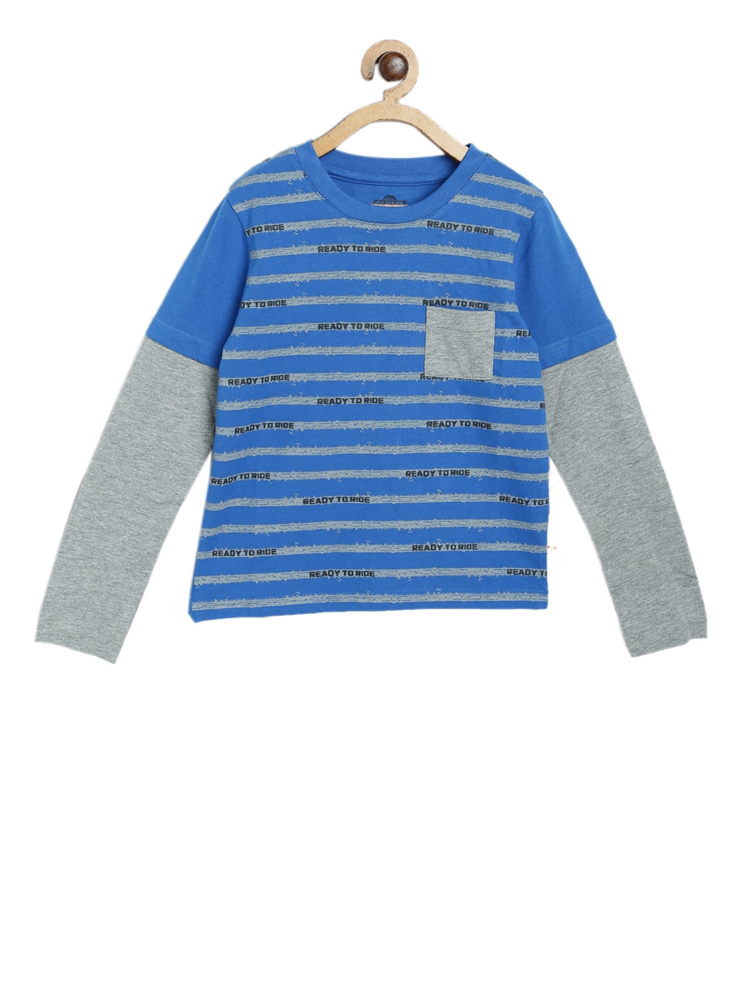 

toothless Boys Blue & Grey Striped Shiva Round Neck Pure Cotton T-shirt