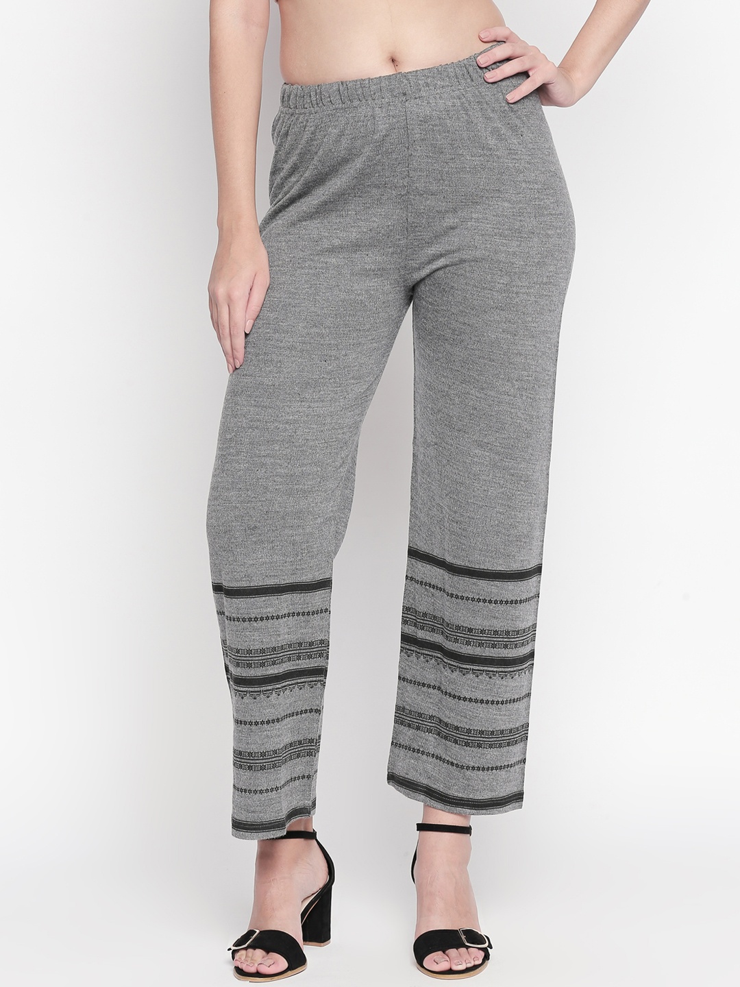 

RANGMANCH BY PANTALOONS Women Grey & Black Printed Straight Palazzos