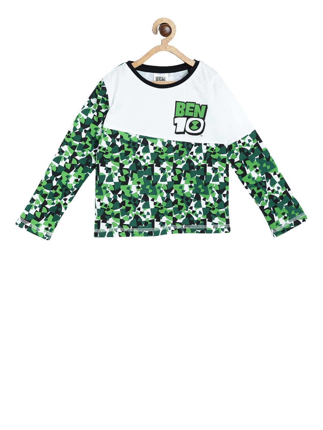 

toothless Boys White Green Ben 10 Printed Round Neck Pure Cotton T-shirt