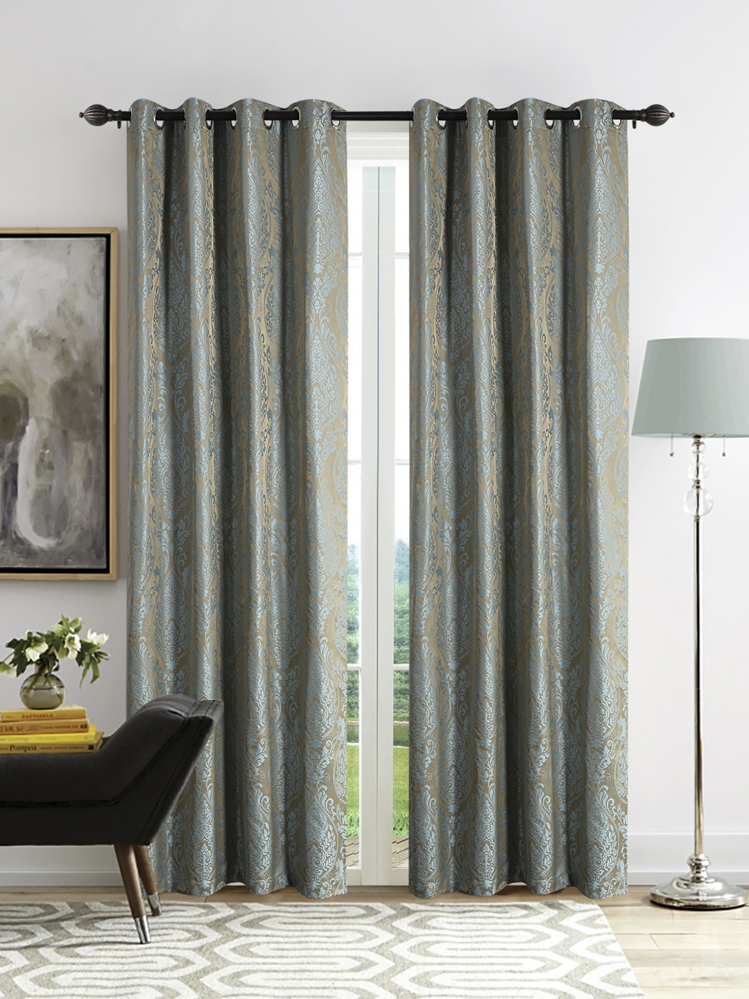 

Deco Window Set of 2 Teal & Beige Woven Design Set of 2 Long Door Curtains