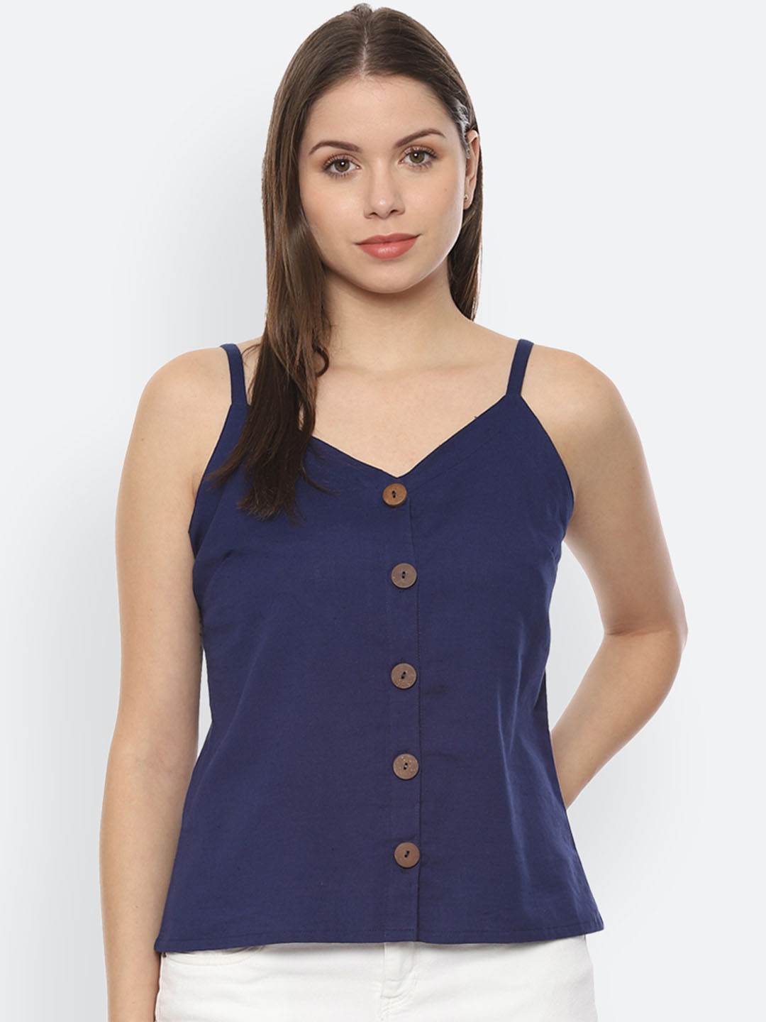 

People Women Navy Blue Solid A-Line Top