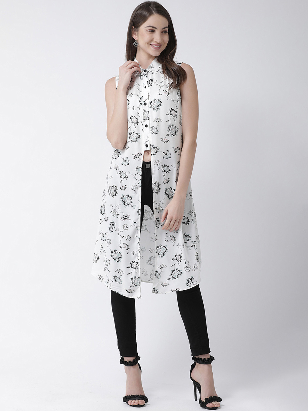 

KASSUALLY Women White & Black Regular Fit Printed Casual Shirt