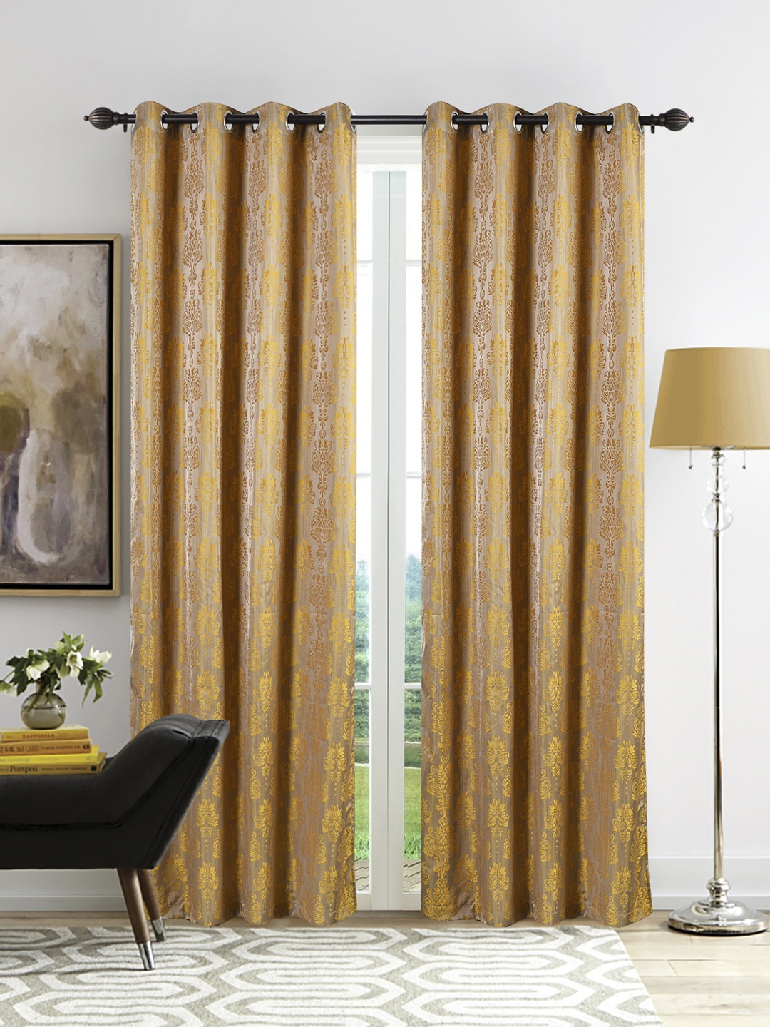 

Deco Window Beige & Gold-Toned Set of 2 Curtain Curtains