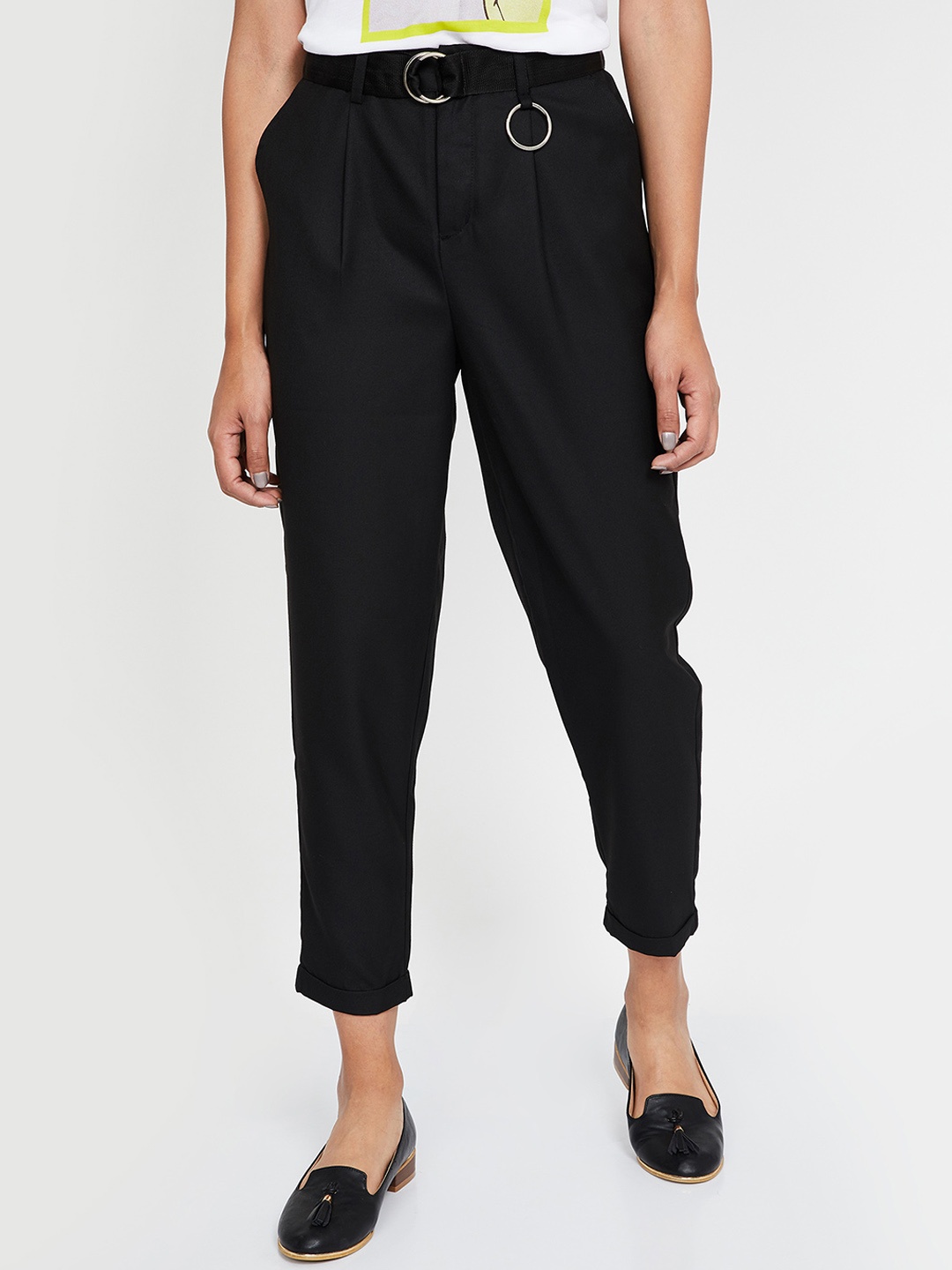 

Ginger by Lifestyle Women Black Regular Fit Solid Peg Trousers