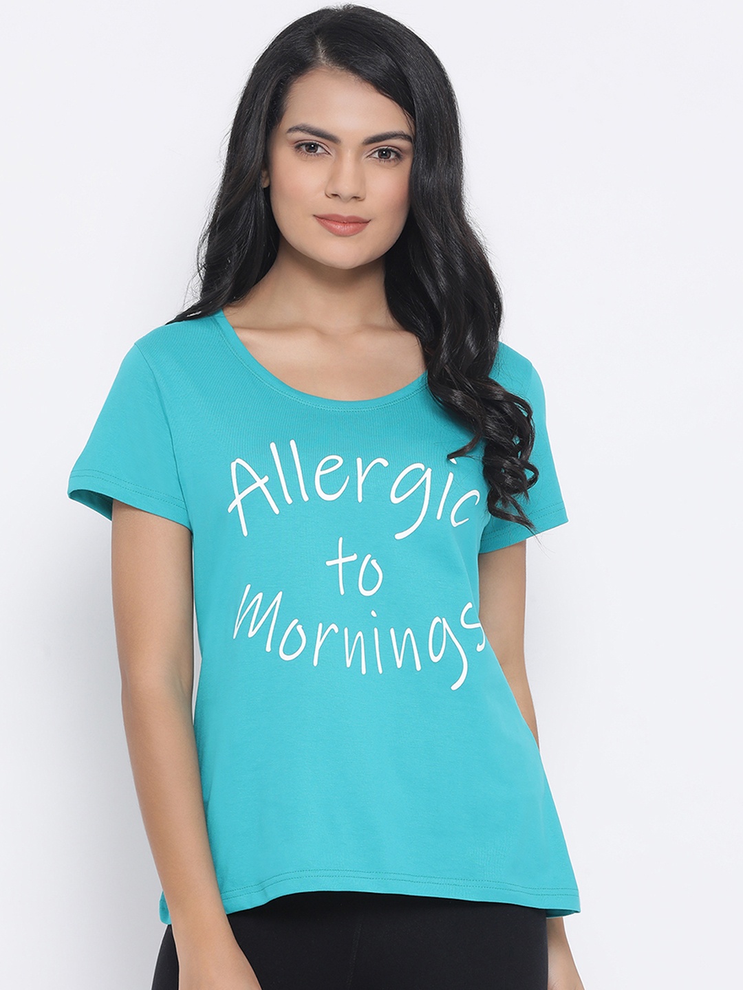 

Clovia Women Blue & White Printed Lounge T-shirt, Green