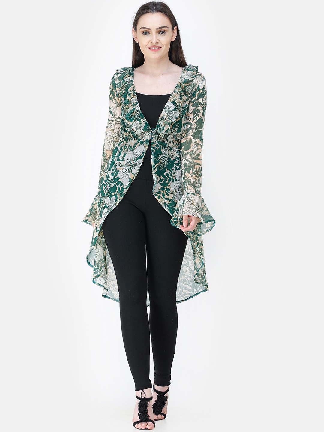 

Cation Women Green Printed Button Shrug