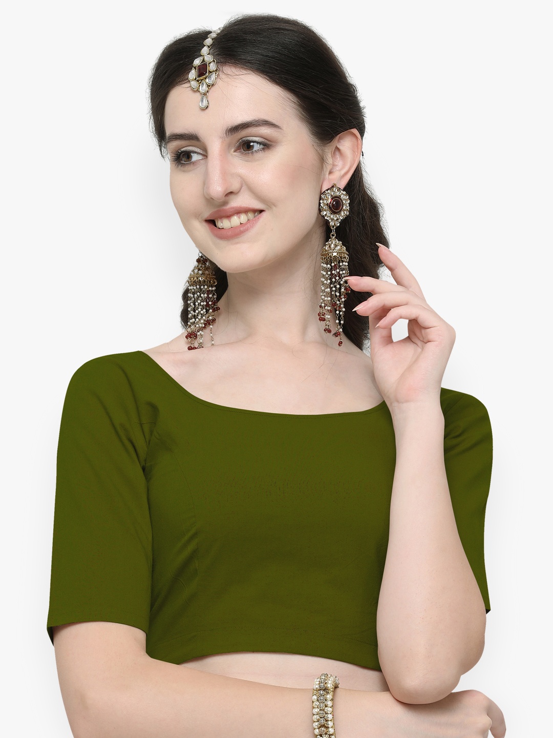 

Janasya Women Green Solid Cotton Saree Blouse