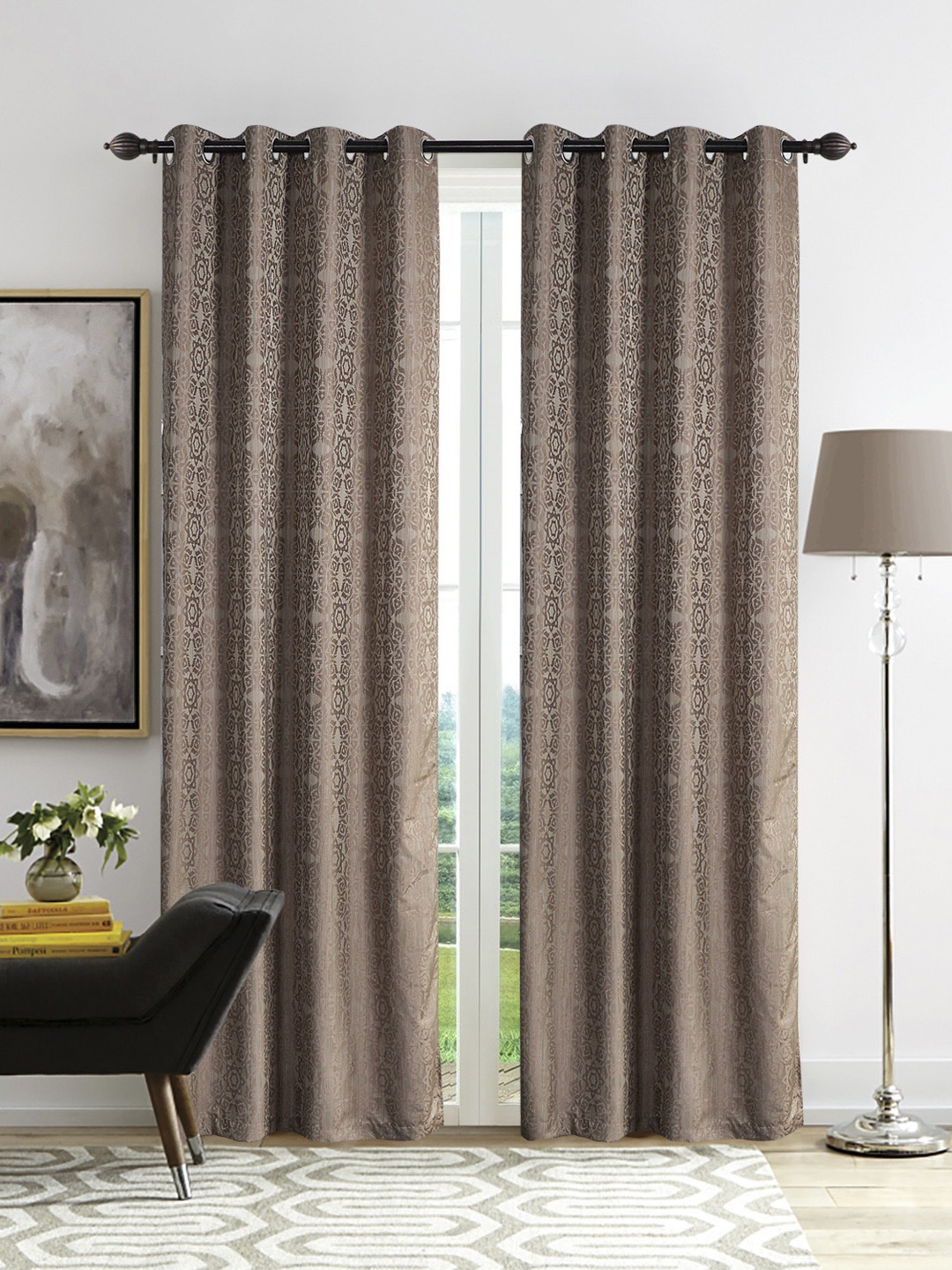 

Deco Window Coffee Brown Printed Set of 2 Curtains