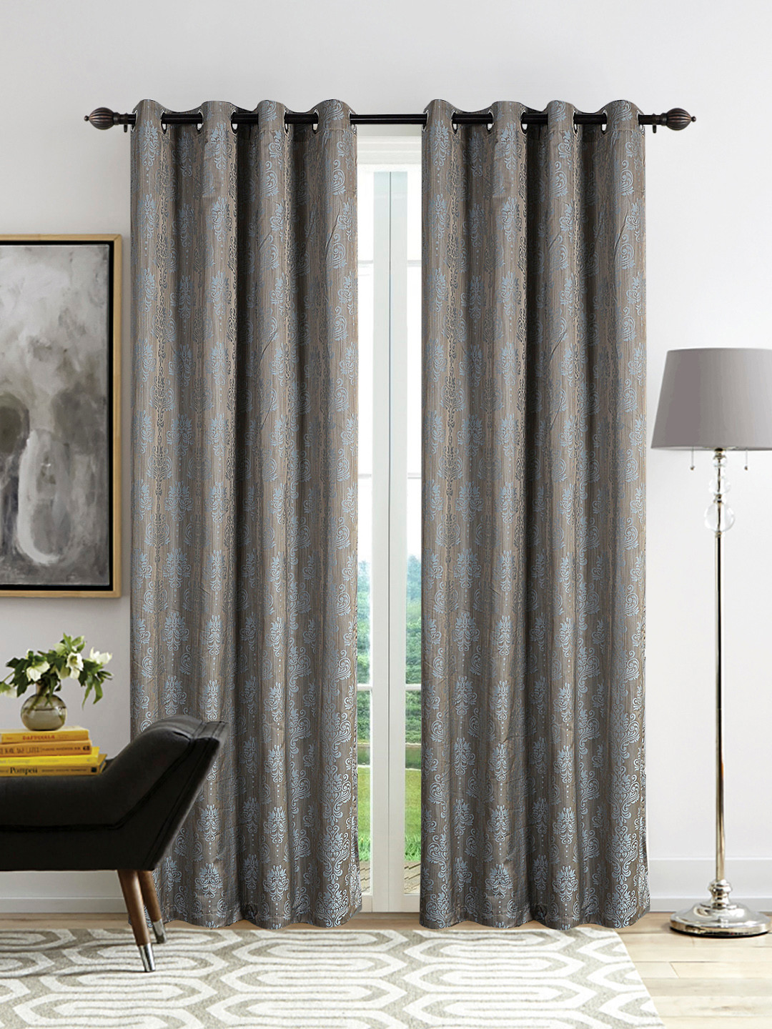 

Deco Window Blue & Gold-Toned Set of 2 Curtains