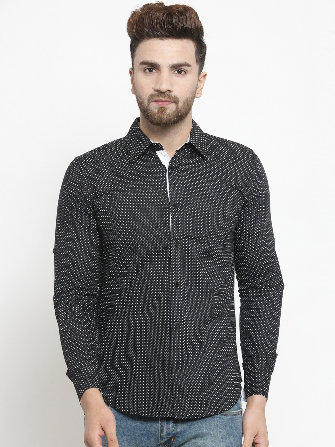 

Purple State Men Black & White Slim Fit Printed Casual Shirt