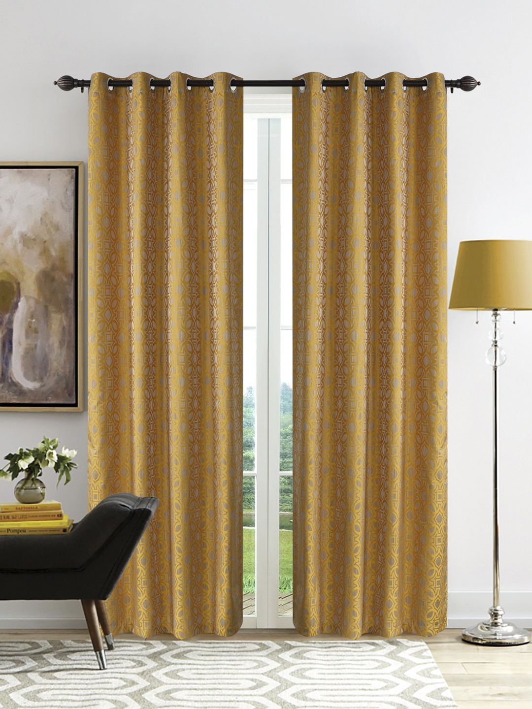 

Deco Window Mustard Yellow Printed Set of 2 Curtains