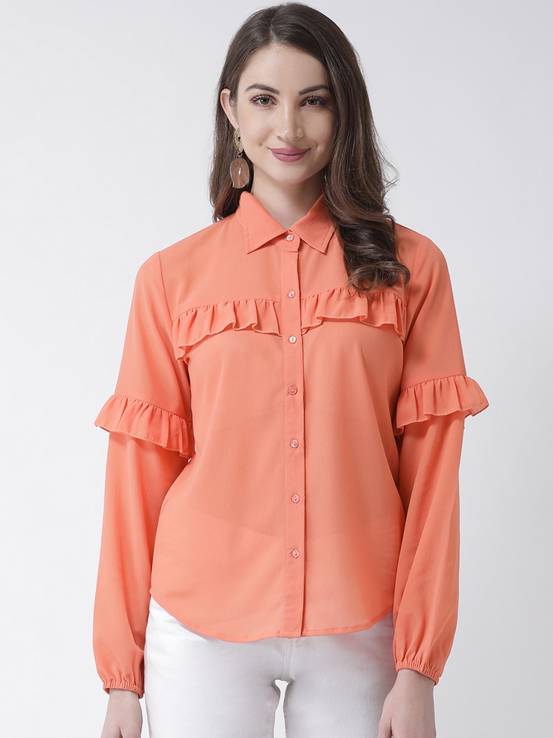 

KASSUALLY Women Peach-Coloured Regular Fit Solid Casual Shirt