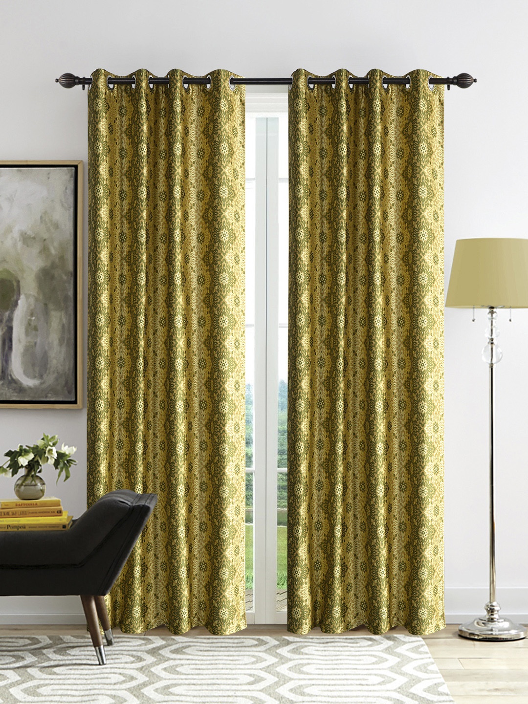 

Deco Window Set of 2 Gold-Toned Printed Door Curtains