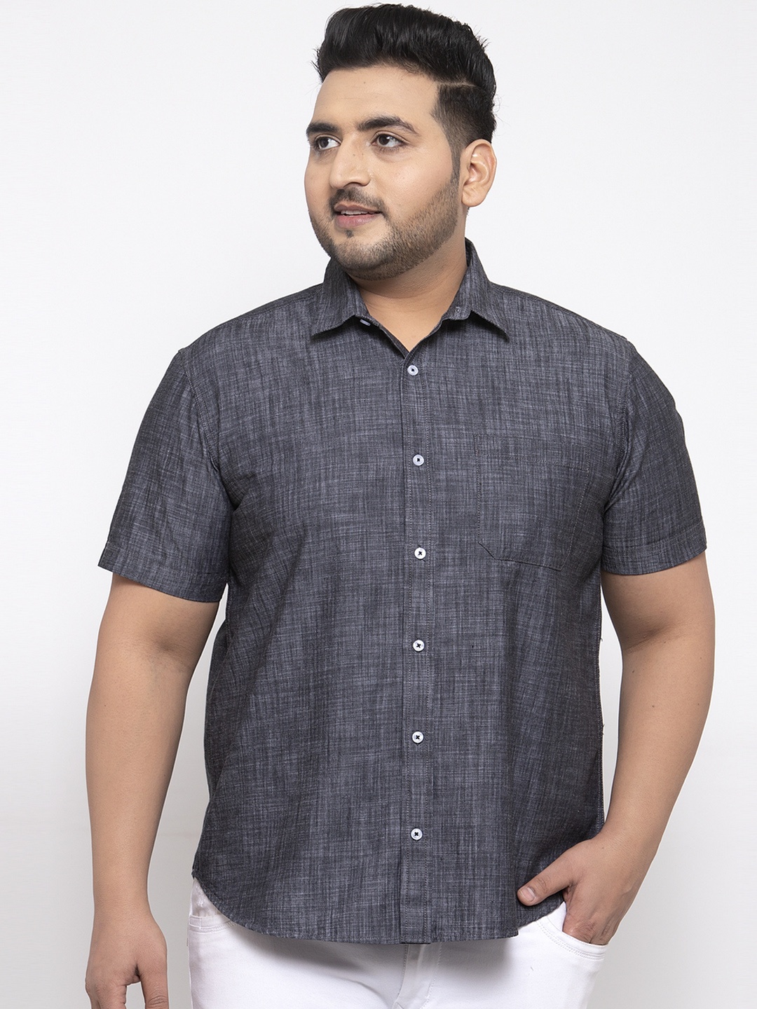 

plusS Men Charcoal Grey Regular Fit Solid Casual Shirt