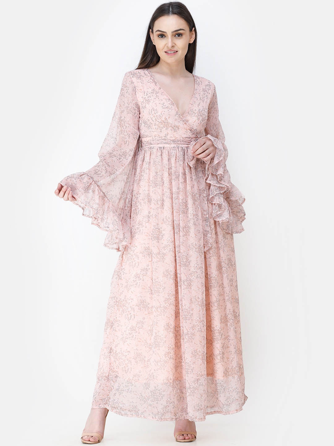 

Cation Women Pink & Grey Printed Wrap Maxi Dress
