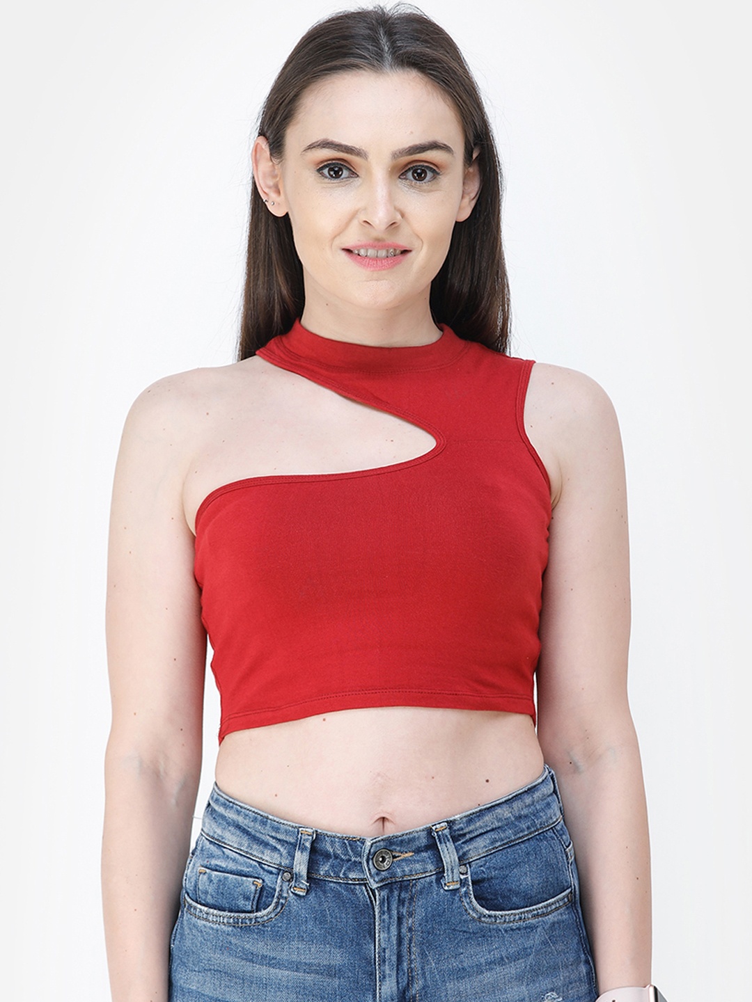 

Cation Women Maroon Solid Fitted Pure Cotton Top
