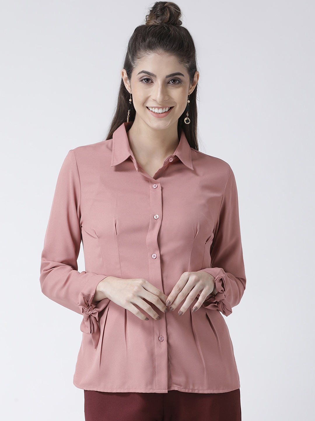 KASSUALLY Women Pink Regular Fit Solid Casual Shirt
