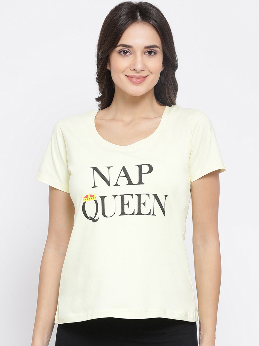 

Clovia Women Yellow Printed Lounge T-shirt