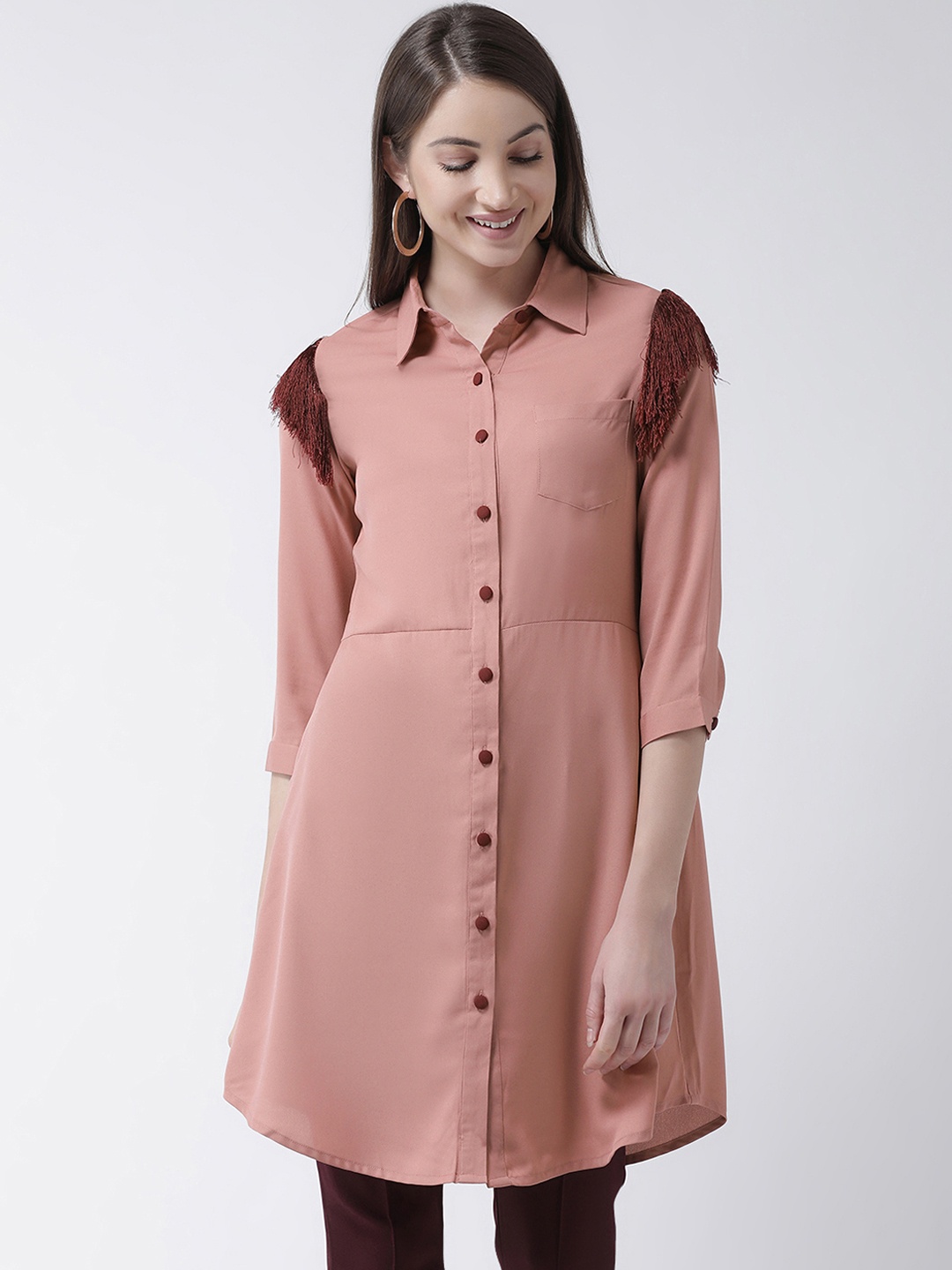 KASSUALLY Women Pink Regular Fit Solid Casual Shirt