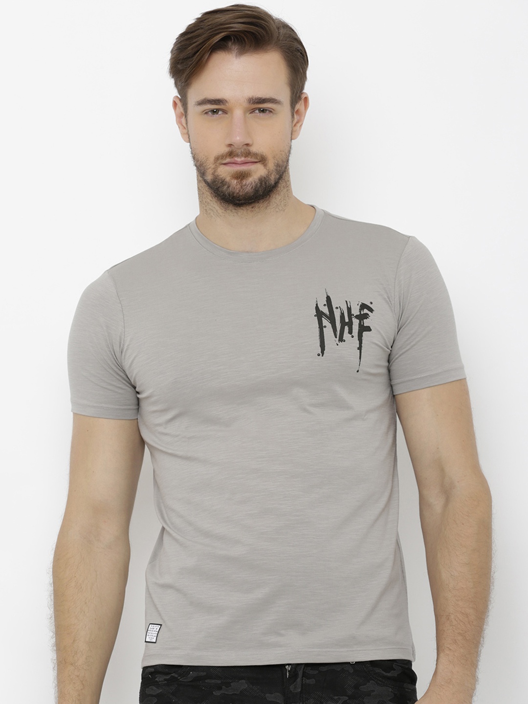 

Rex Straut Jeans Men Grey Slim Fit Printed Round Neck T-shirt
