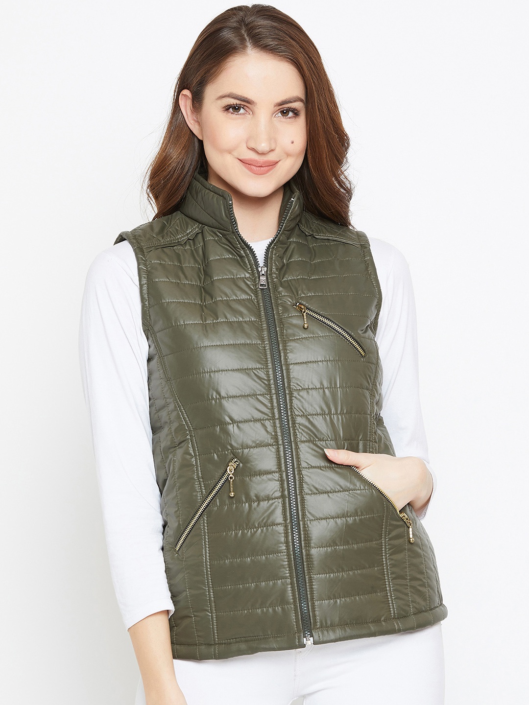 

Zastraa Women Olive Green Solid Lightweight Padded Jacket