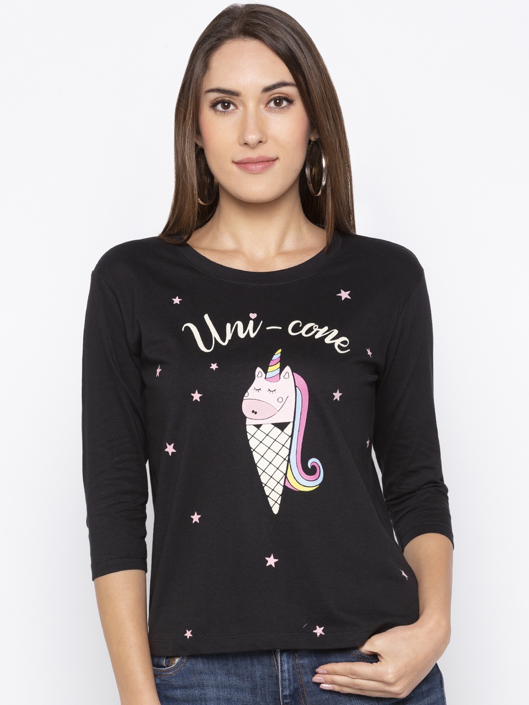 

Globus Women Black Printed Round Neck T-shirt