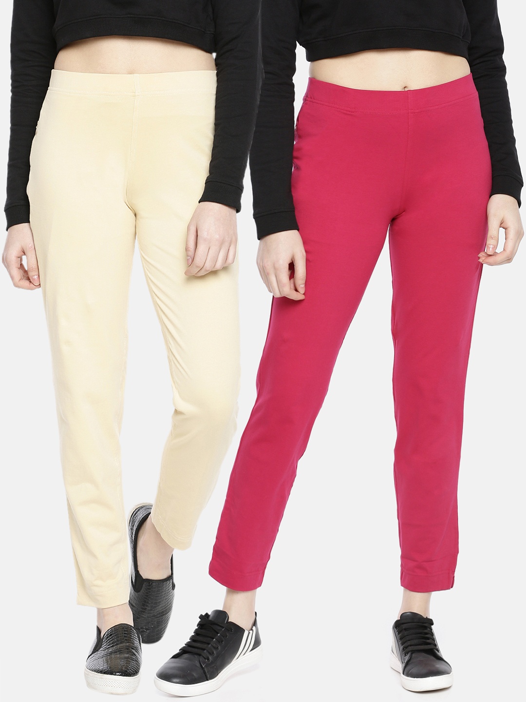 

Dollar Missy Women Pack of 2 Trousers Smart Straight Fit Solid Regular Trousers, Pink