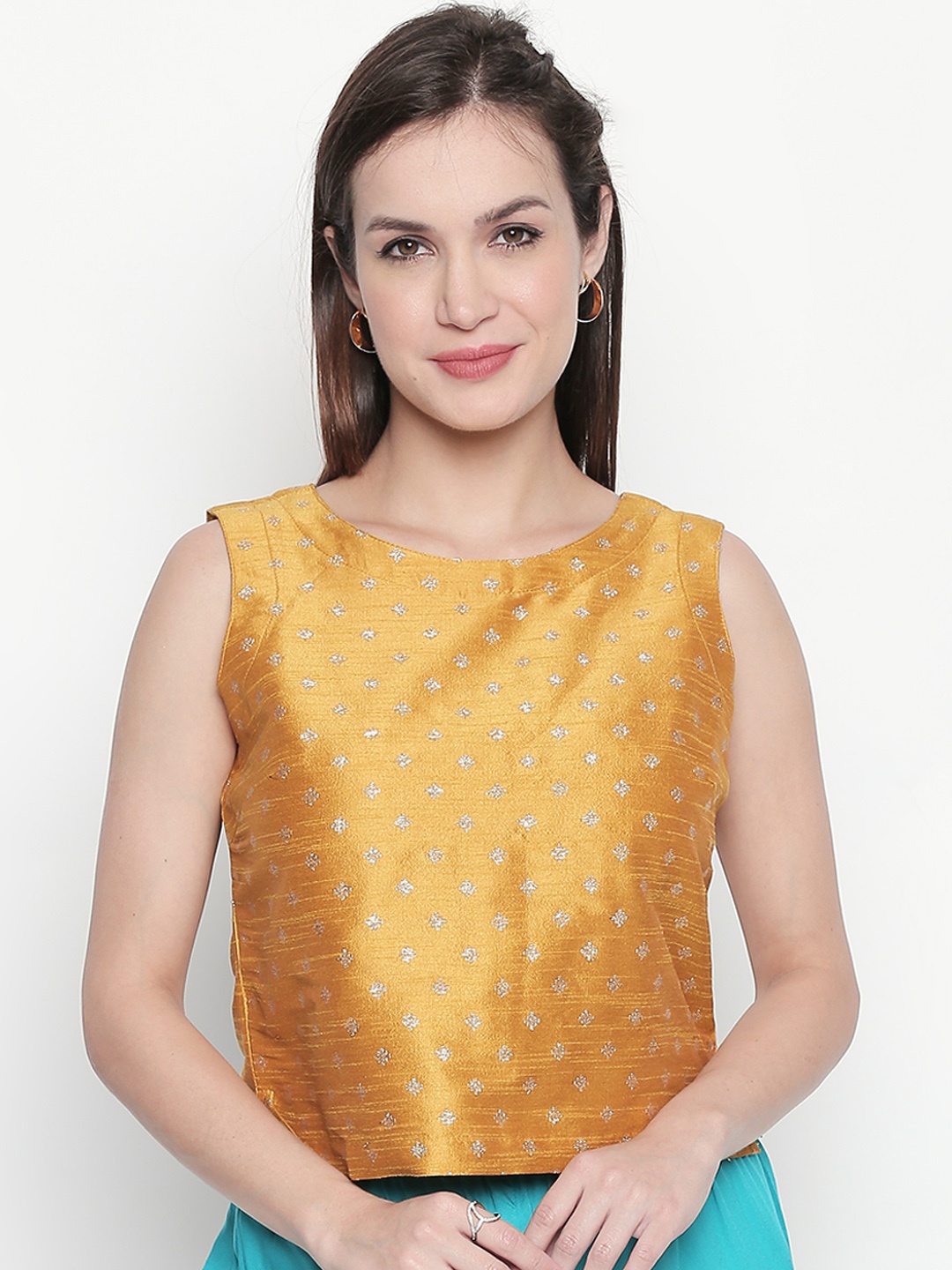 

AKKRITI BY PANTALOONS Women Gold-Toned Self Design Top