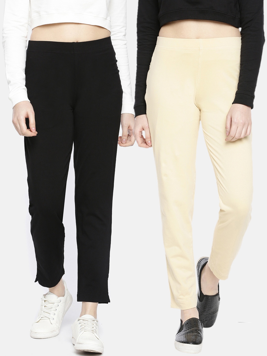 

Dollar Missy Women Pack of 2 Smart Straight Fit Solid Regular Trousers, Black