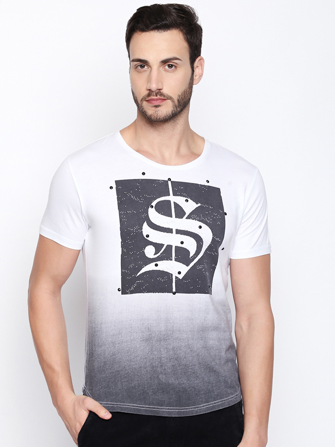 

Rex Straut Jeans Men White Slim Fit Printed Round Neck T-shirt