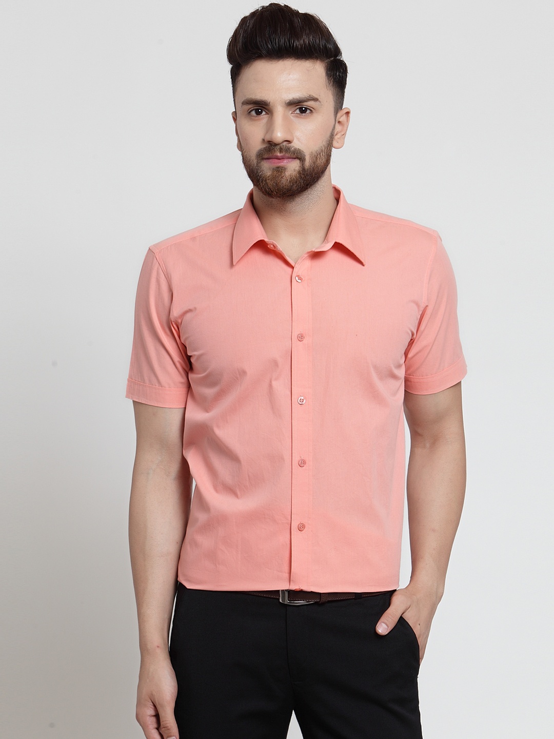 

Purple State Men Peach-Coloured Slim Fit Solid Formal Shirt