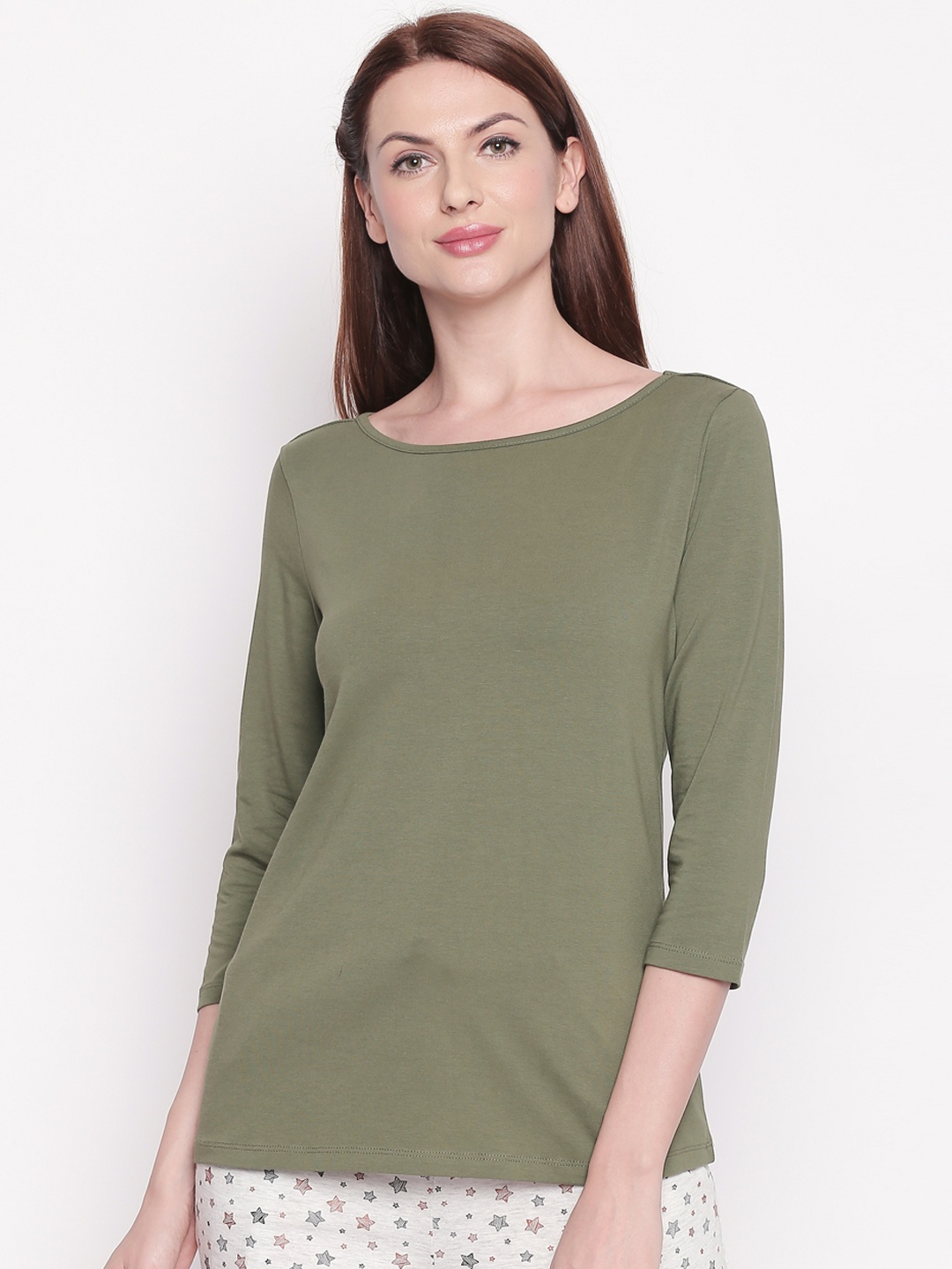 

Dreamz by Pantaloons Women Olive Green Solid Lounge Tshirt