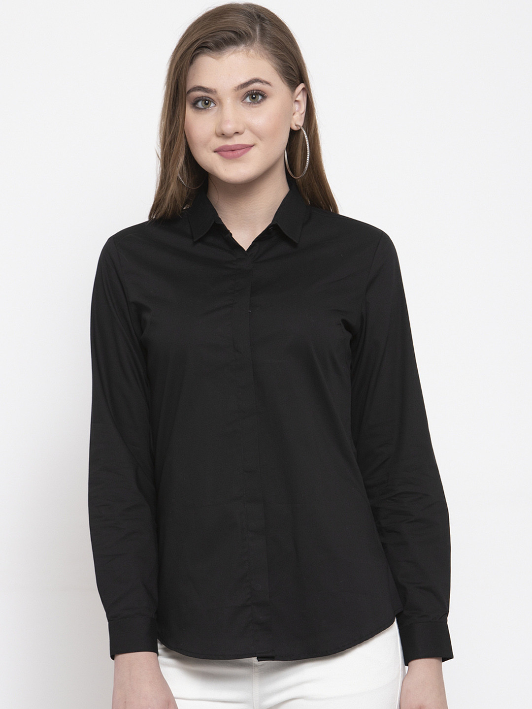 

Hancock Women Black Slim Fit Solid Formal Shirt