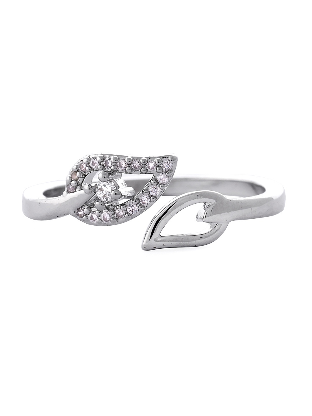 

Rubans Silver-Toned CZ-Studded Adjustable Handcrafted Finger Ring