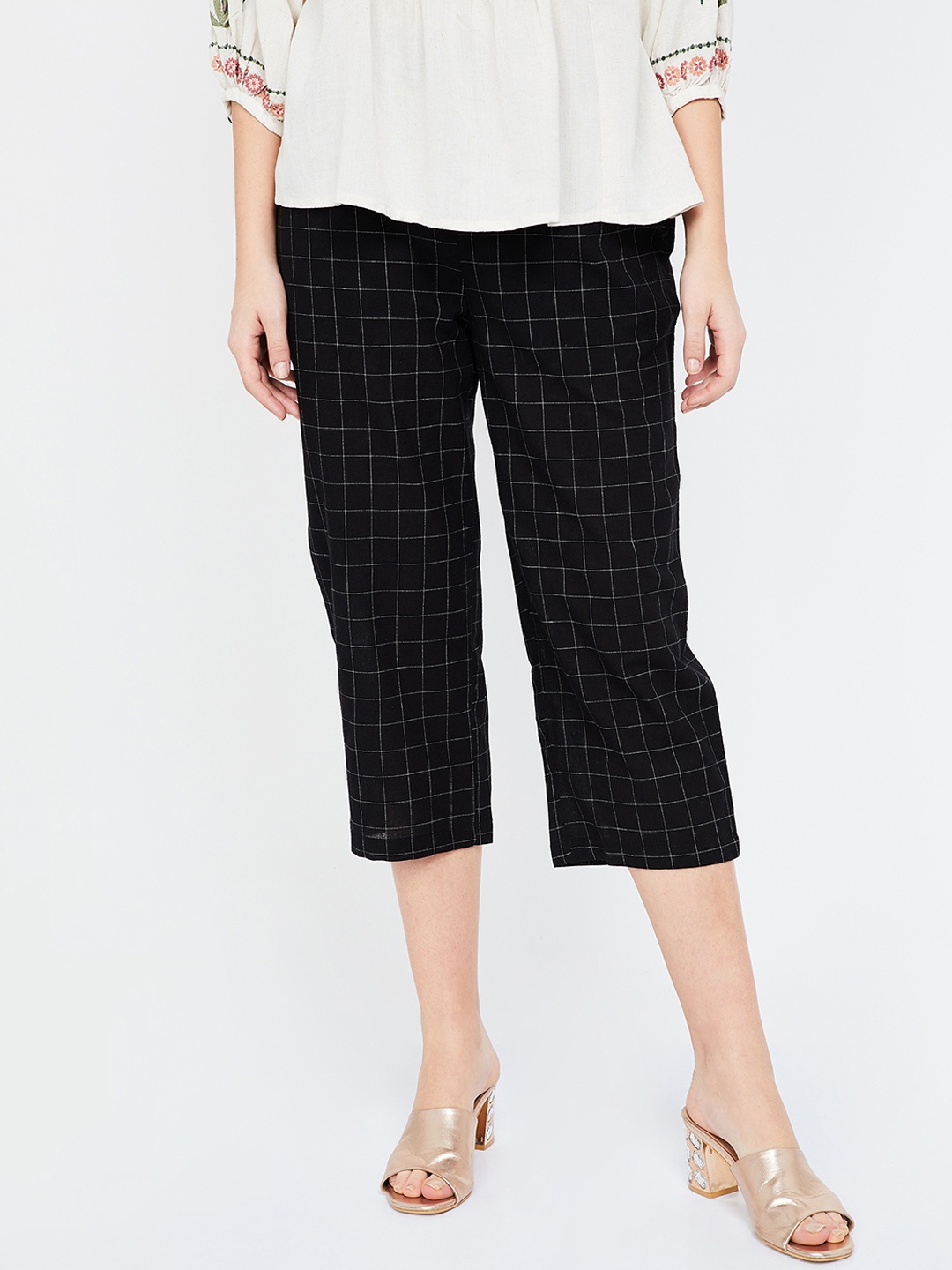 

Melange by Lifestyle Women Black Checked Loose Fit Parallel Trousers