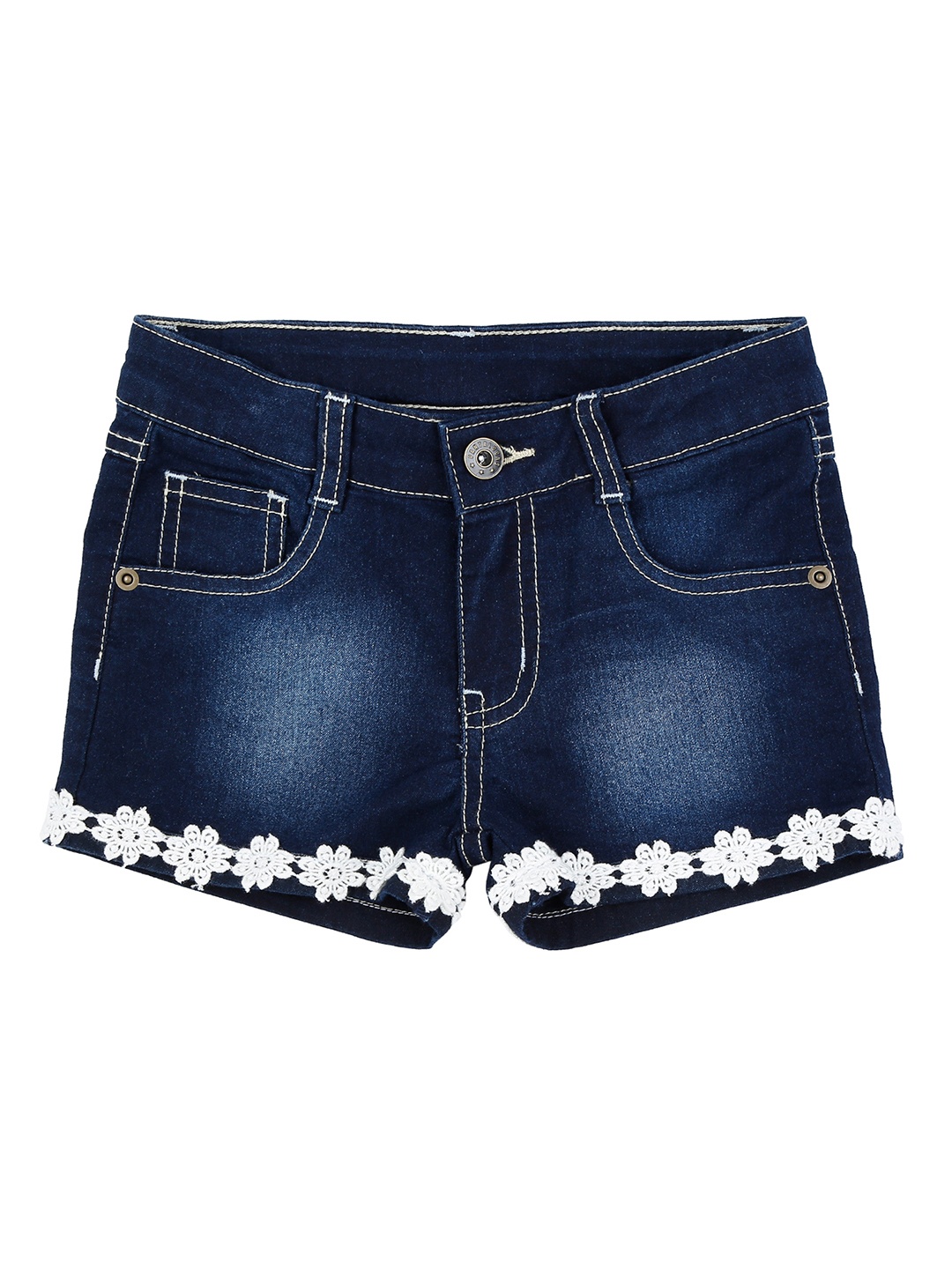 

Pantaloons Junior Girls Navy Blue Washed Regular Fit Denim Shorts