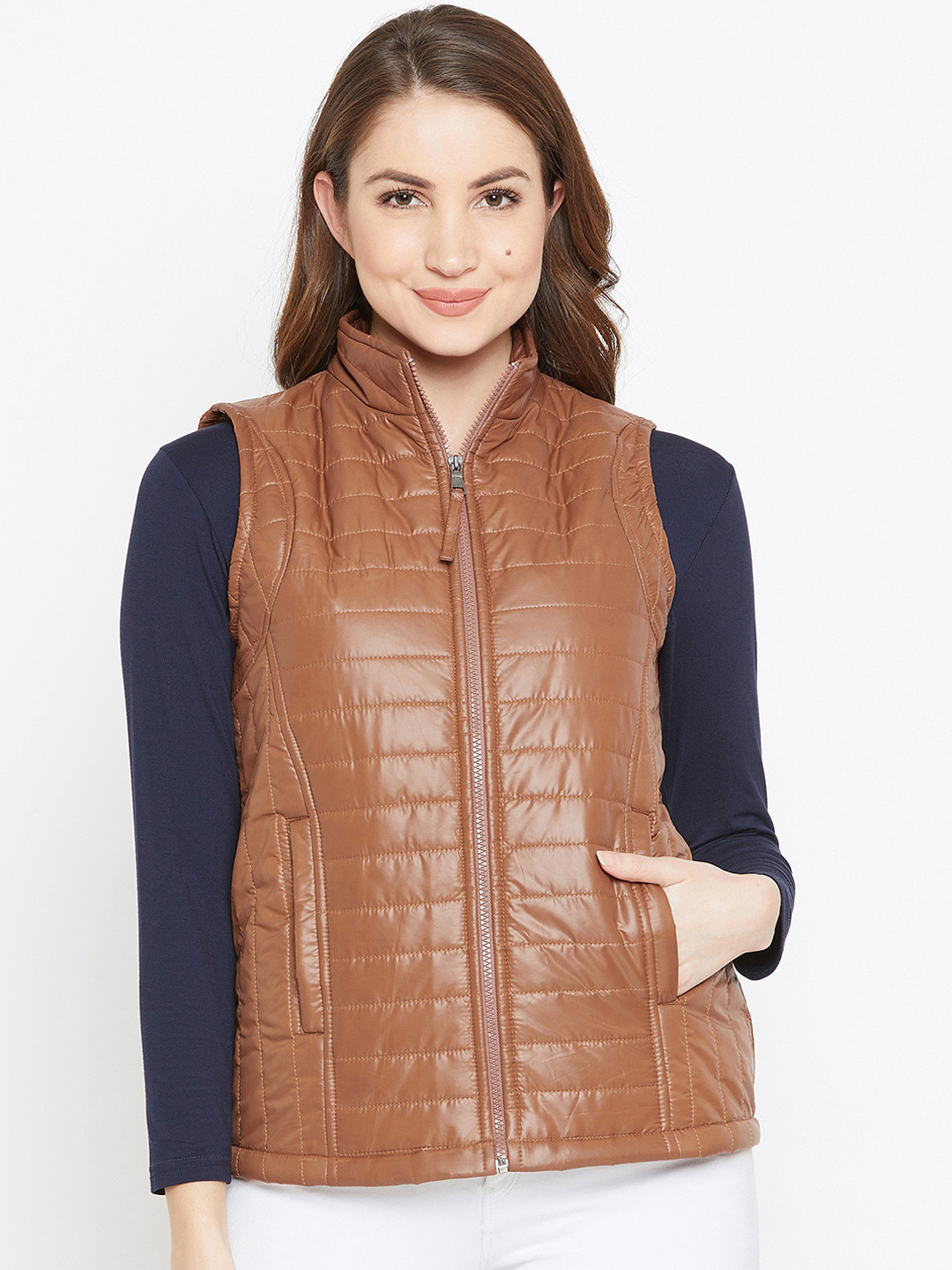 

Zastraa Women Brown Solid Lightweight Padded Jacket