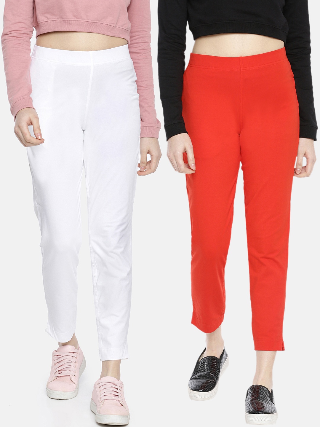 

Dollar Missy Women Pack of 2 Trousers Smart Straight Fit Solid Regular Trousers, White