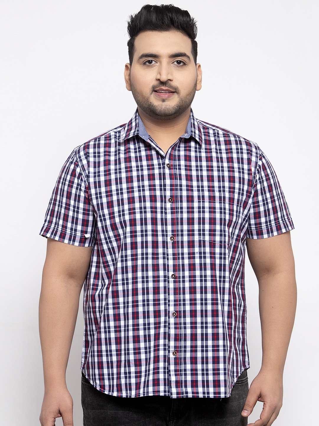 

plusS Men Blue & White Regular Fit Checked Casual Shirt