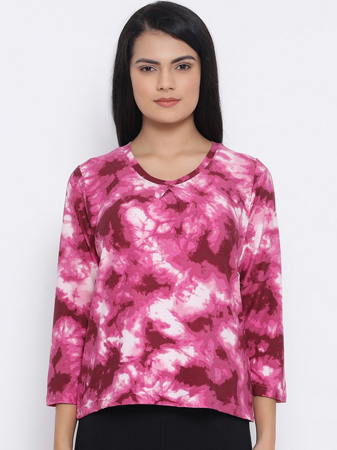 

Clovia Women Burgundy & Pink Printed Lounge T-shirt, Purple