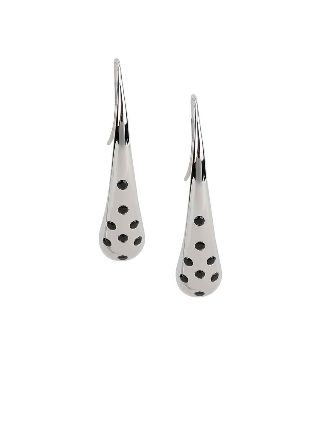 

Silgo Rhodium-Plated & Silver-Toned CZ-Studded Contemporary Drop Earrings