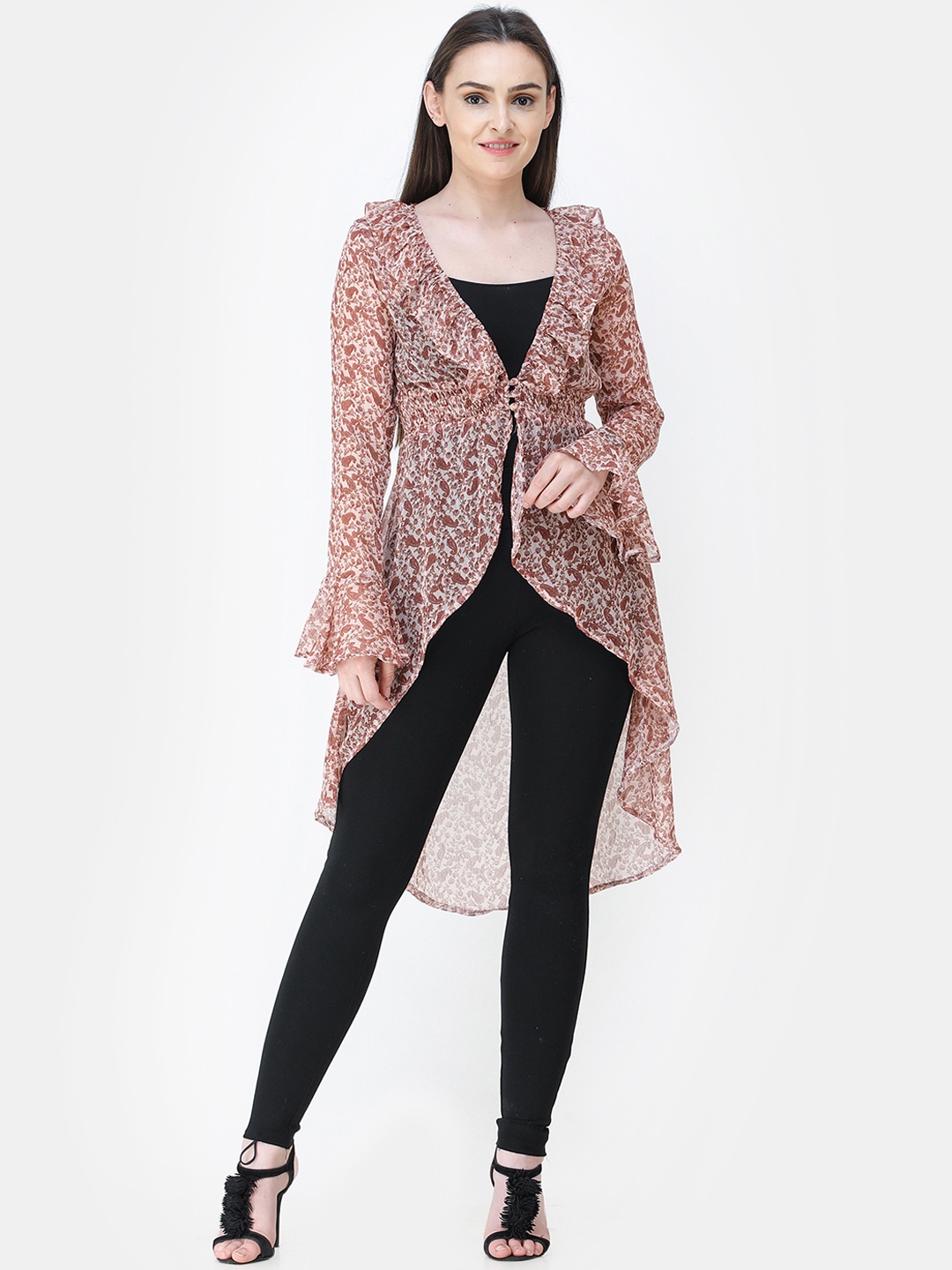 

Cation Women Red & White Printed Tie-Up Shrug