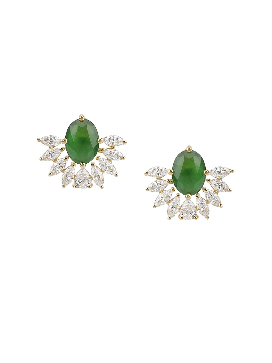 

Silgo Rhodium-Plated & Silver-Toned CZ Embellished Oval Studs